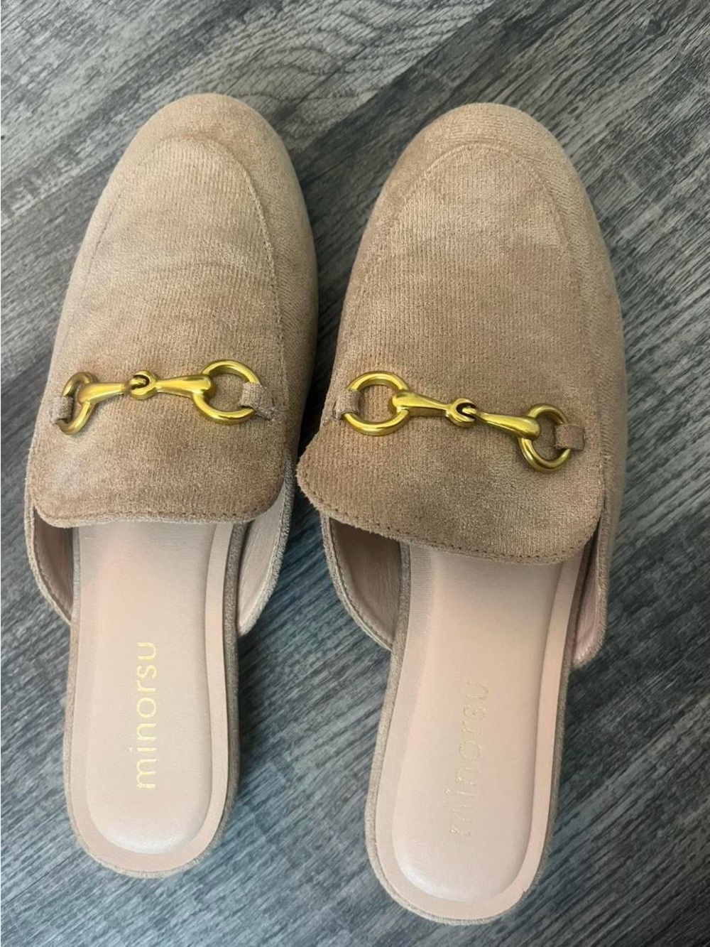 Beige Suede Mule with Gold Horsebit
